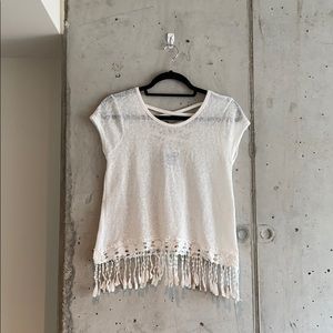 Rue 21 White Crop Top with Fringe | Size M